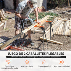 Paquete de 2 Caballetes Portátil de Sierra de Metal para Carpintería con Patas de Apertura Rápida 2 x 4 Brazos de Soporte Carga 500kg Rojo
