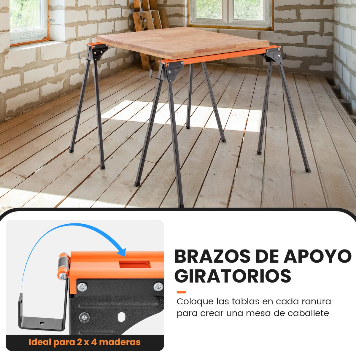 Paquete de 2 Caballetes Portátil de Sierra de Metal para Carpintería con Patas de Apertura Rápida 2 x 4 Brazos de Soporte Carga 500kg Rojo