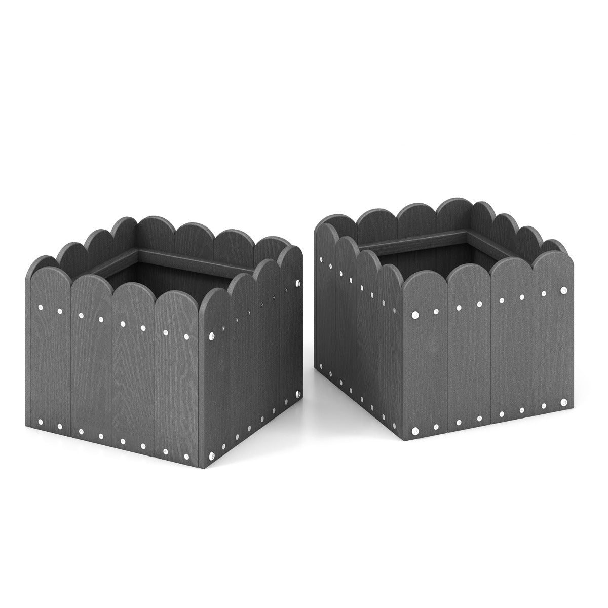 Paquete de 2 Jardineras Cuadradas Maceta de HDPE Resistente Intemperie con Huecos de Drenaje para Porche Balcón 32 x 30 x 25 cm Gris