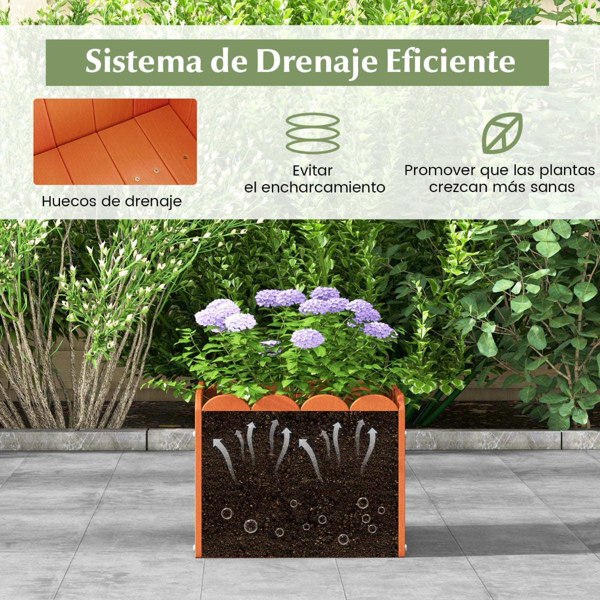 Paquete de 2 Jardineras Cuadradas Maceta de HDPE Resistente Intemperie con Huecos de Drenaje para Porche Balcón 32 x 30 x 25 cm Naranja
