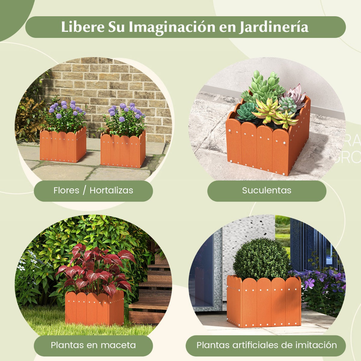 Paquete de 2 Jardineras Cuadradas Maceta de HDPE Resistente Intemperie con Huecos de Drenaje para Porche Balcón 32 x 30 x 25 cm Naranja
