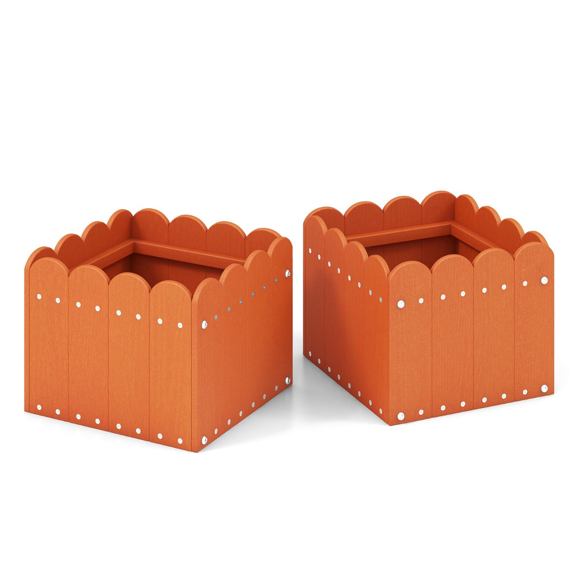 Paquete de 2 Jardineras Cuadradas Maceta de HDPE Resistente Intemperie con Huecos de Drenaje para Porche Balcón 32 x 30 x 25 cm Naranja