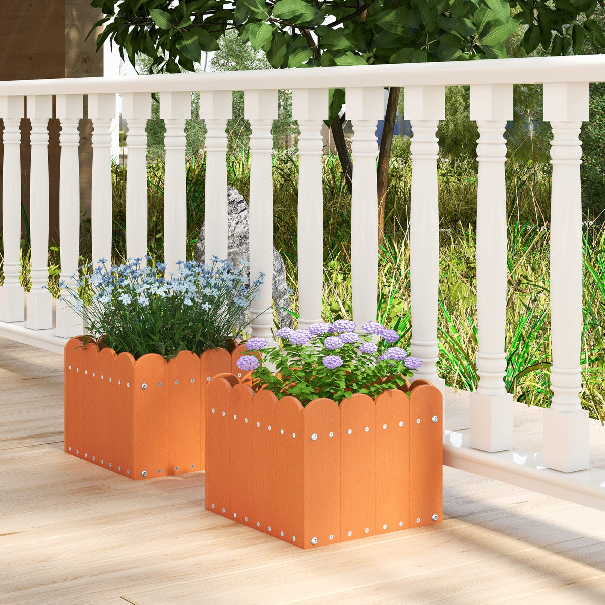 Paquete de 2 Jardineras Cuadradas Maceta de HDPE Resistente Intemperie con Huecos de Drenaje para Porche Balcón 32 x 30 x 25 cm Naranja