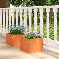 Paquete de 2 Jardineras Cuadradas Maceta de HDPE Resistente Intemperie con Huecos de Drenaje para Porche Balcón 32 x 30 x 25 cm Naranja