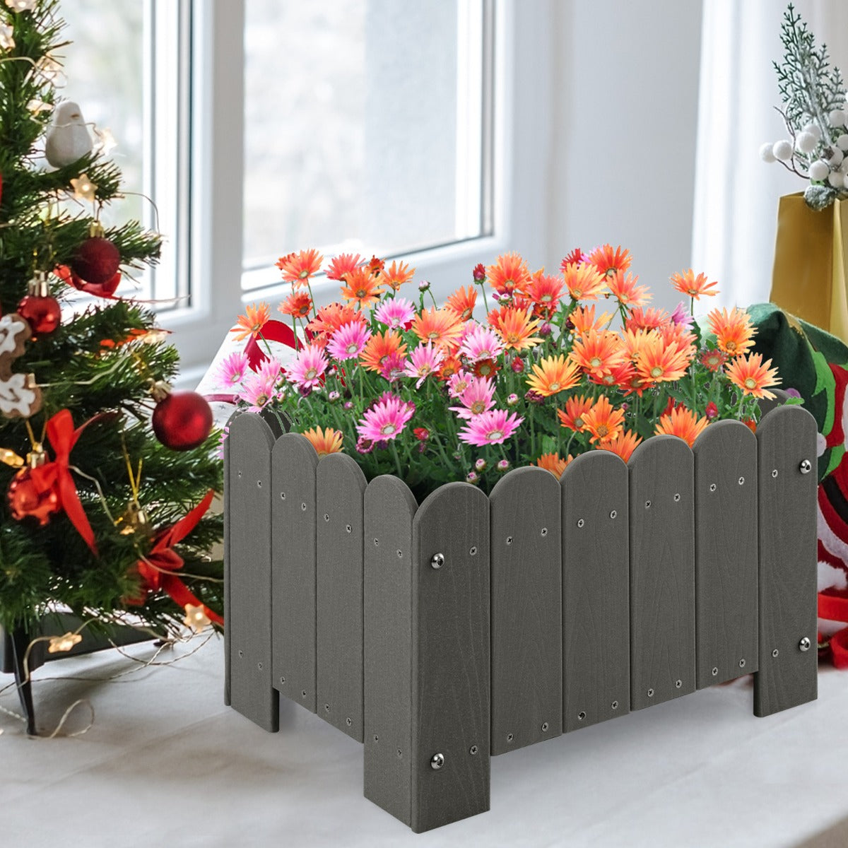 Paquete de 2 Jardineras Cuadradas Maceta de HDPE Resistente Intemperie con Huecos de Drenaje para Porche Balcón 45 x 32 x 30 cm Gris