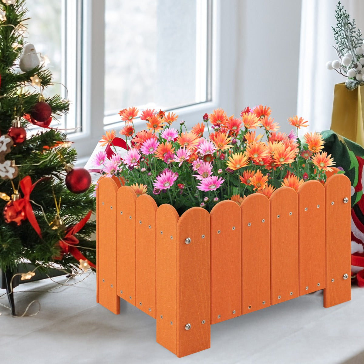 Paquete de 2 Jardineras Cuadradas Maceta de HDPE Resistente Intemperie con Huecos de Drenaje para Porche Balcón 45 x 32 x 30 cm Naranja