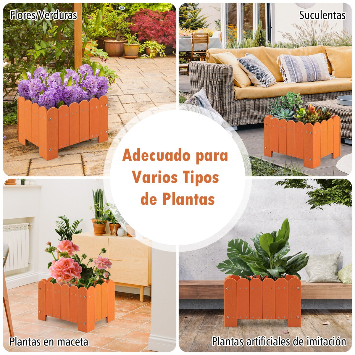 Paquete de 2 Jardineras Cuadradas Maceta de HDPE Resistente Intemperie con Huecos de Drenaje para Porche Balcón 45 x 32 x 30 cm Naranja