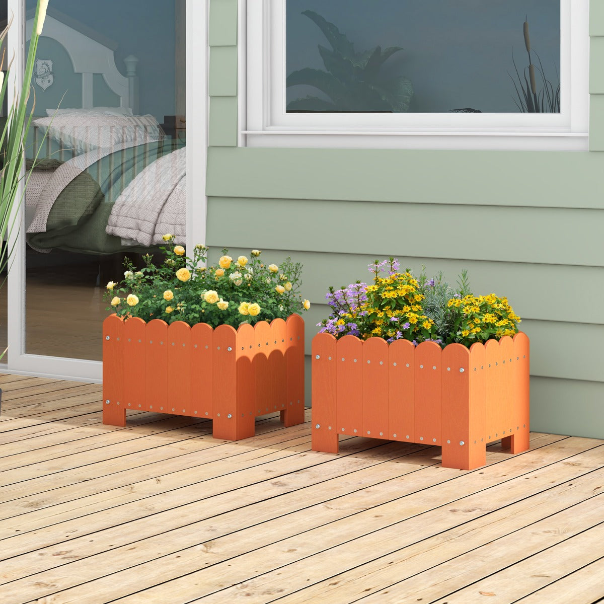 Paquete de 2 Jardineras Cuadradas Maceta de HDPE Resistente Intemperie con Huecos de Drenaje para Porche Balcón 45 x 32 x 30 cm Naranja