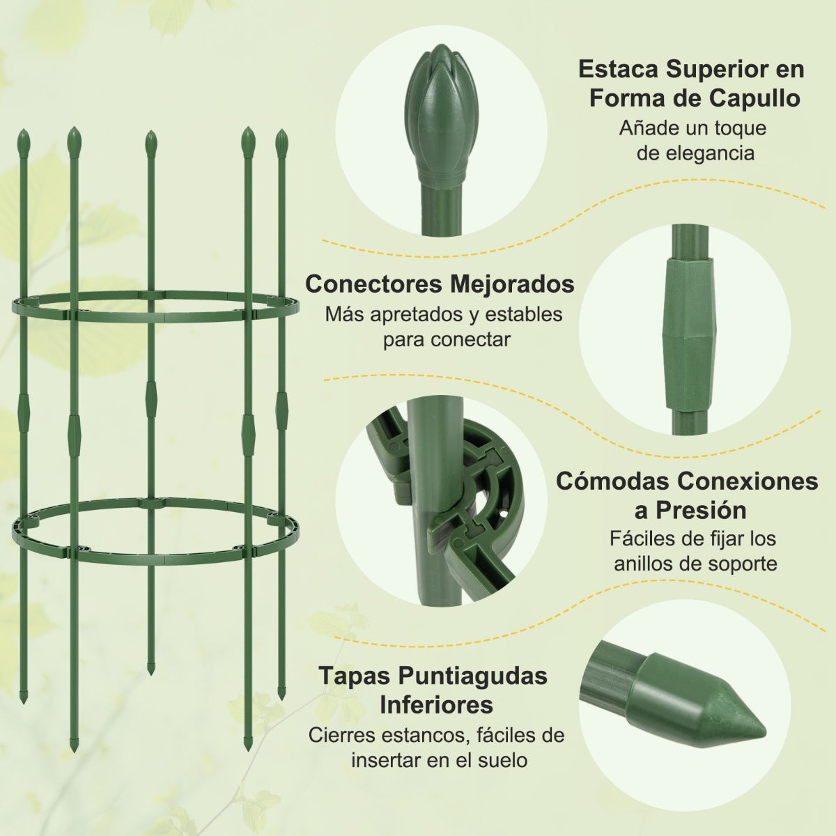 Paquete de 3 Enrejados de 102 cm para Jardín Soportes Ajustable de Alta Resistencia para Plantas Enredaderas con Clips y Lazos Verde