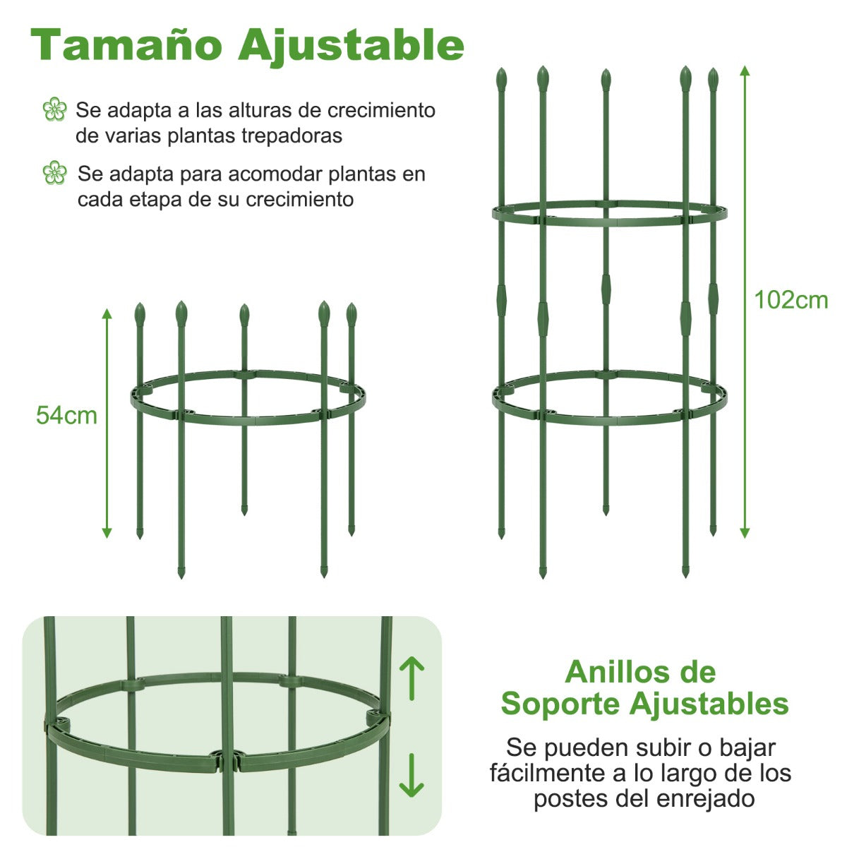 Paquete de 3 Enrejados de 102 cm para Jardín Soportes Ajustable de Alta Resistencia para Plantas Enredaderas con Clips y Lazos Verde