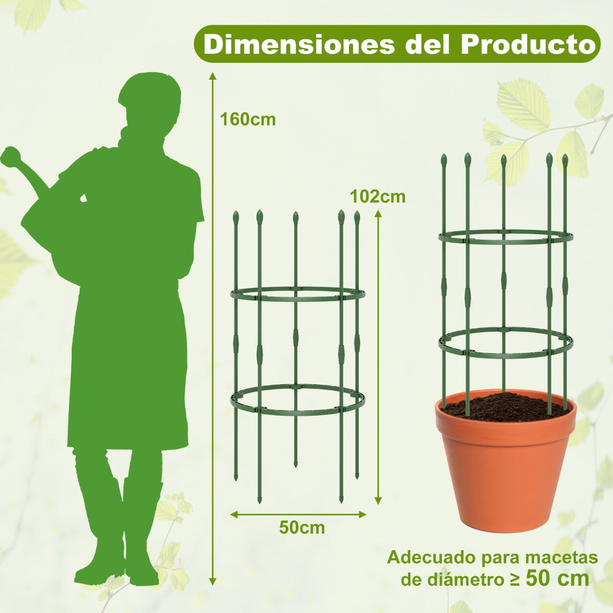 Paquete de 3 Enrejados de 102 cm para Jardín Soportes Ajustable de Alta Resistencia para Plantas Enredaderas con Clips y Lazos Verde