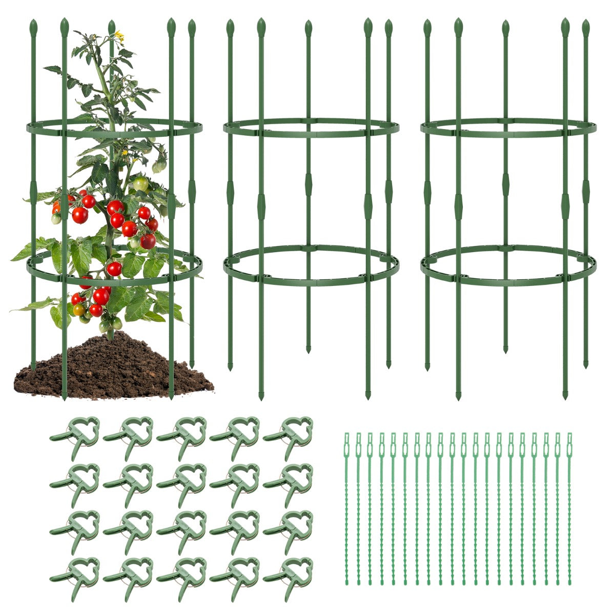 Paquete de 3 Enrejados de 102 cm para Jardín Soportes Ajustable de Alta Resistencia para Plantas Enredaderas con Clips y Lazos Verde