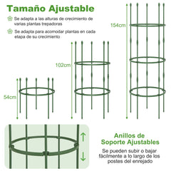 Paquete de 3 Enrejados de 154 cm para Jardín Soportes Ajustable de Alta Resistencia para Plantas Enredaderas con Clips y Lazos Verde