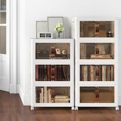 Paquete de 3 Contenedores Apilables con Puertas Ruedas Bloqueables y Tapas Plegables de PP para Dormitorio 44,5 x 30 x 77,5 cm Blanco