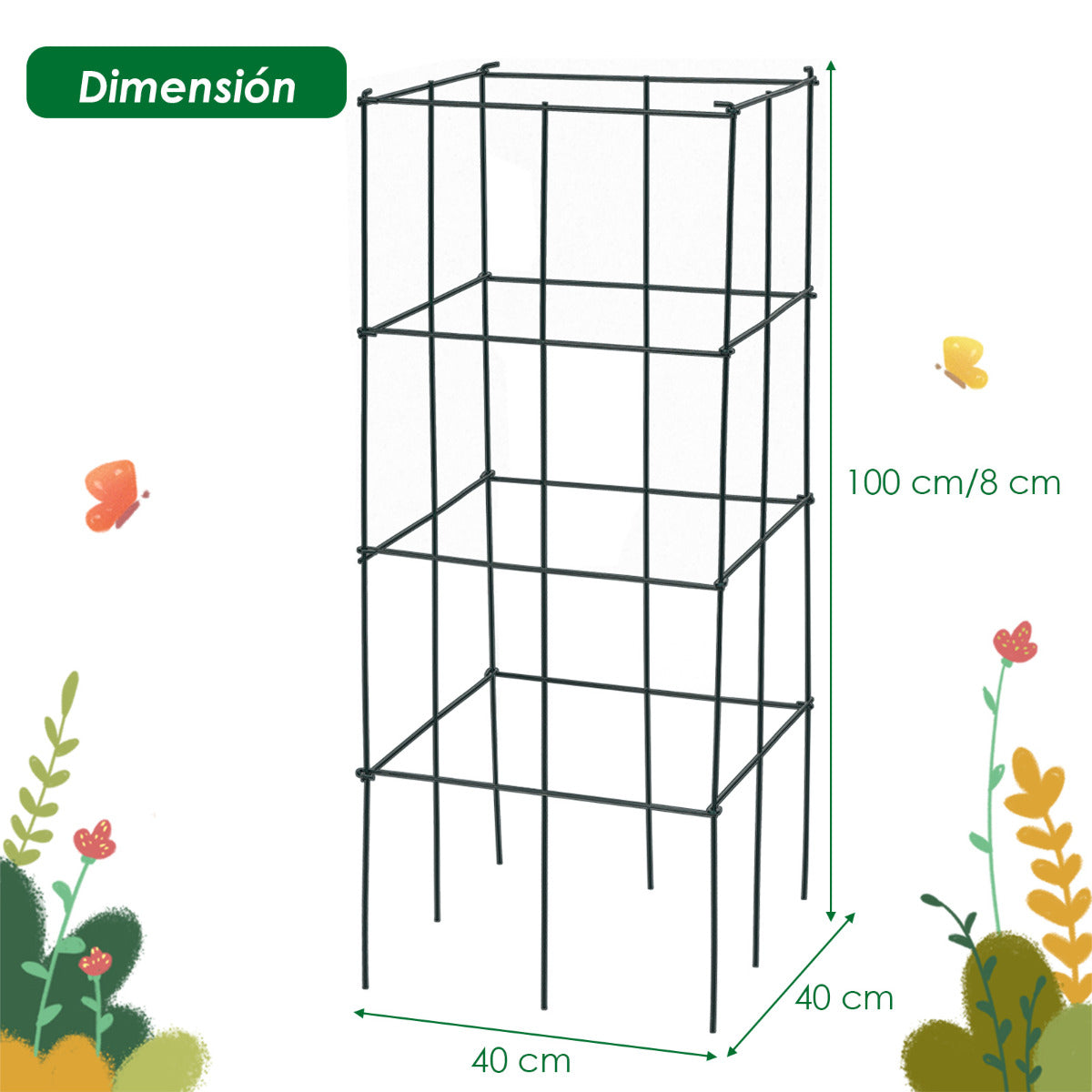 Paquete de 4 Jaulas para Tomates Soporte para Plantas Trepadoras Verticales de Jardín Resistente al Óxido y Sólido para Uvas Enredaderas