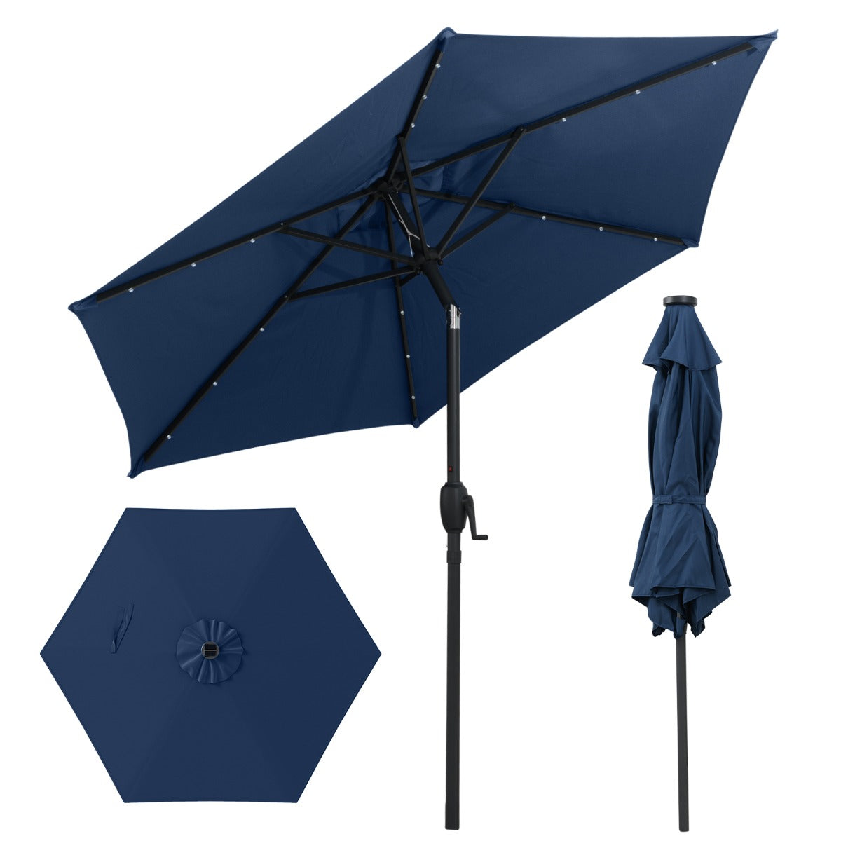 Parasol con Luces LED con Energía Solar Sistema de Inclinación con Botón 230 x 230 x 225 cm-Azul marino