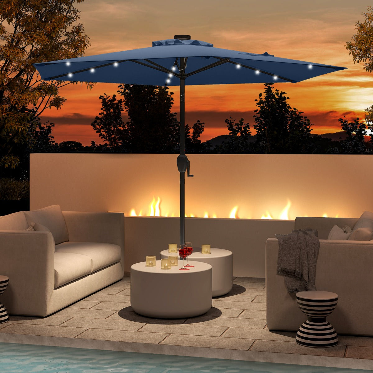 Parasol con Luces LED con Energía Solar Sistema de Inclinación con Botón 230 x 230 x 225 cm-Azul marino