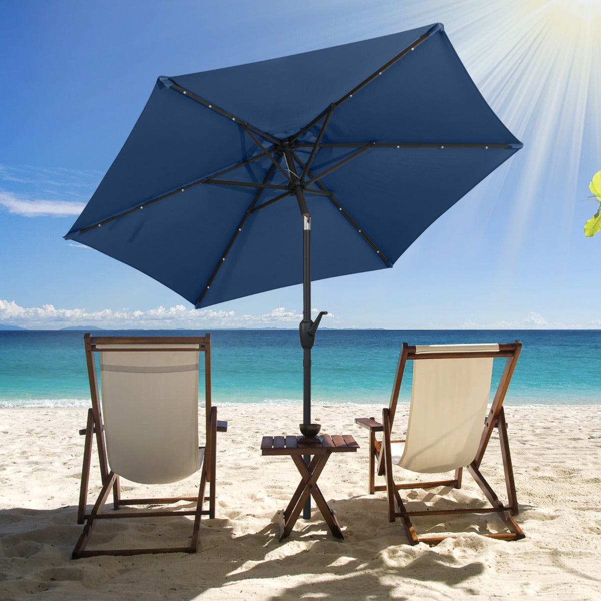 Parasol con Luces LED con Energía Solar Sistema de Inclinación con Botón 230 x 230 x 225 cm-Azul marino