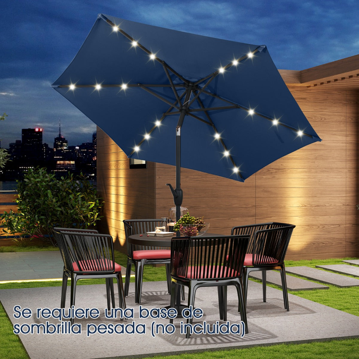 Parasol con Luces LED con Energía Solar Sistema de Inclinación con Botón 230 x 230 x 225 cm-Azul marino