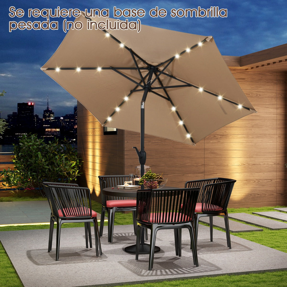 Parasol con Luces LED con Energía Solar Sistema de Inclinación con Botón 230 x 230 x 225 cm-Beige