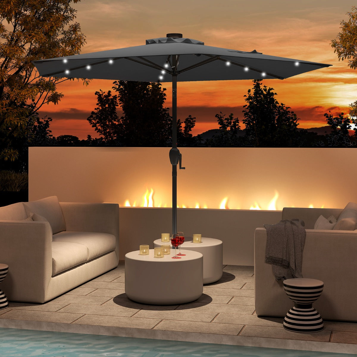 Parasol con Luces LED con Energía Solar Sistema de Inclinación con Botón 230 x 230 x 225 cm-Gris