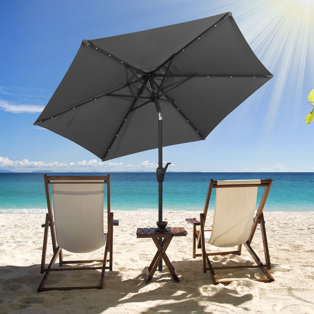 Parasol con Luces LED con Energía Solar Sistema de Inclinación con Botón 230 x 230 x 225 cm-Gris