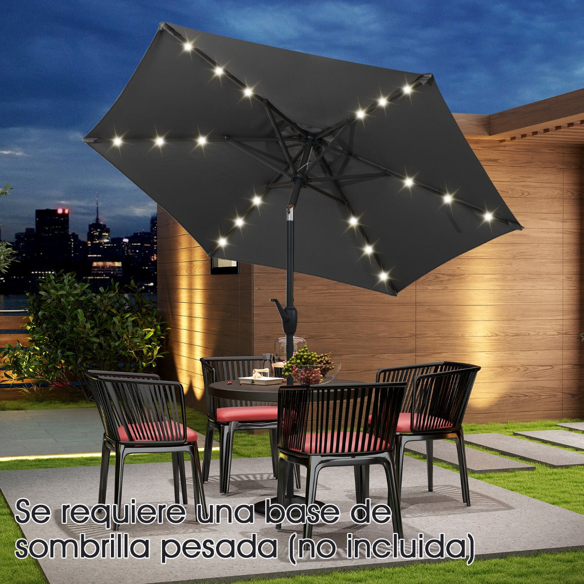 Parasol con Luces LED con Energía Solar Sistema de Inclinación con Botón 230 x 230 x 225 cm-Gris