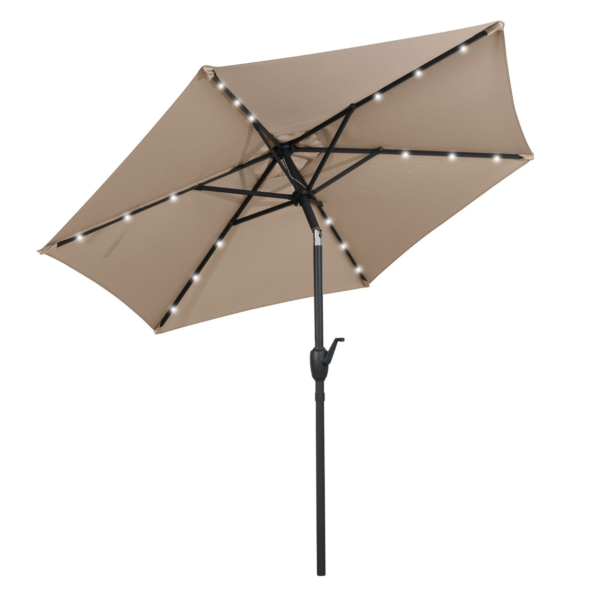 Parasol con Luces LED con Energía Solar Sistema de Inclinación con Botón 230 x 230 x 225 cm-Marrón claro
