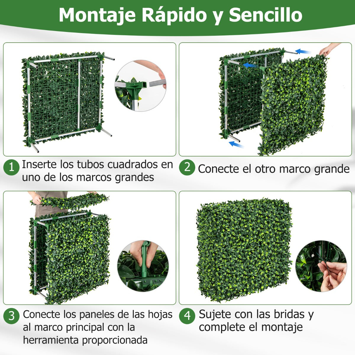 Pared de Plantas Artificiales Cerca de Privacidad Falsa de Caja de Hiedra con Hojas PE Tubos de Aluminio Bloque de Plantas 92 x 38 x 86 cm