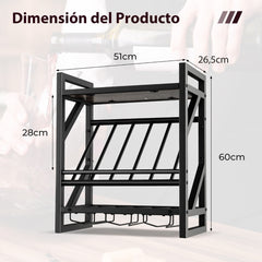 Soporte de Pared para Botellas de Vino Estantería de Vino con Portabotellas 2 Niveles 3 Filas de Sujetadores para Cocina 51 x 26,5 x 60 cm