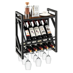 Soporte de Pared para Botellas de Vino Estantería de Vino con Portabotellas 2 Niveles 3 Filas de Sujetadores para Cocina 51 x 26,5 x 60 cm