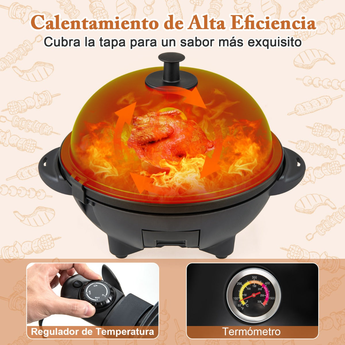 Parrilla Eléctrica 1200W para Barbacoa con Placa de Cocción Antiadherente de 2 Zonas Temperatura Ajustable Negro