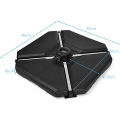 Set 4 Piezas Base Triangular de Plástico para Sombrilla Hoyos para Rellenar Agua Arena hasta 70 kg Soporte con Empuñaduras 90 x 90 x 10 cm