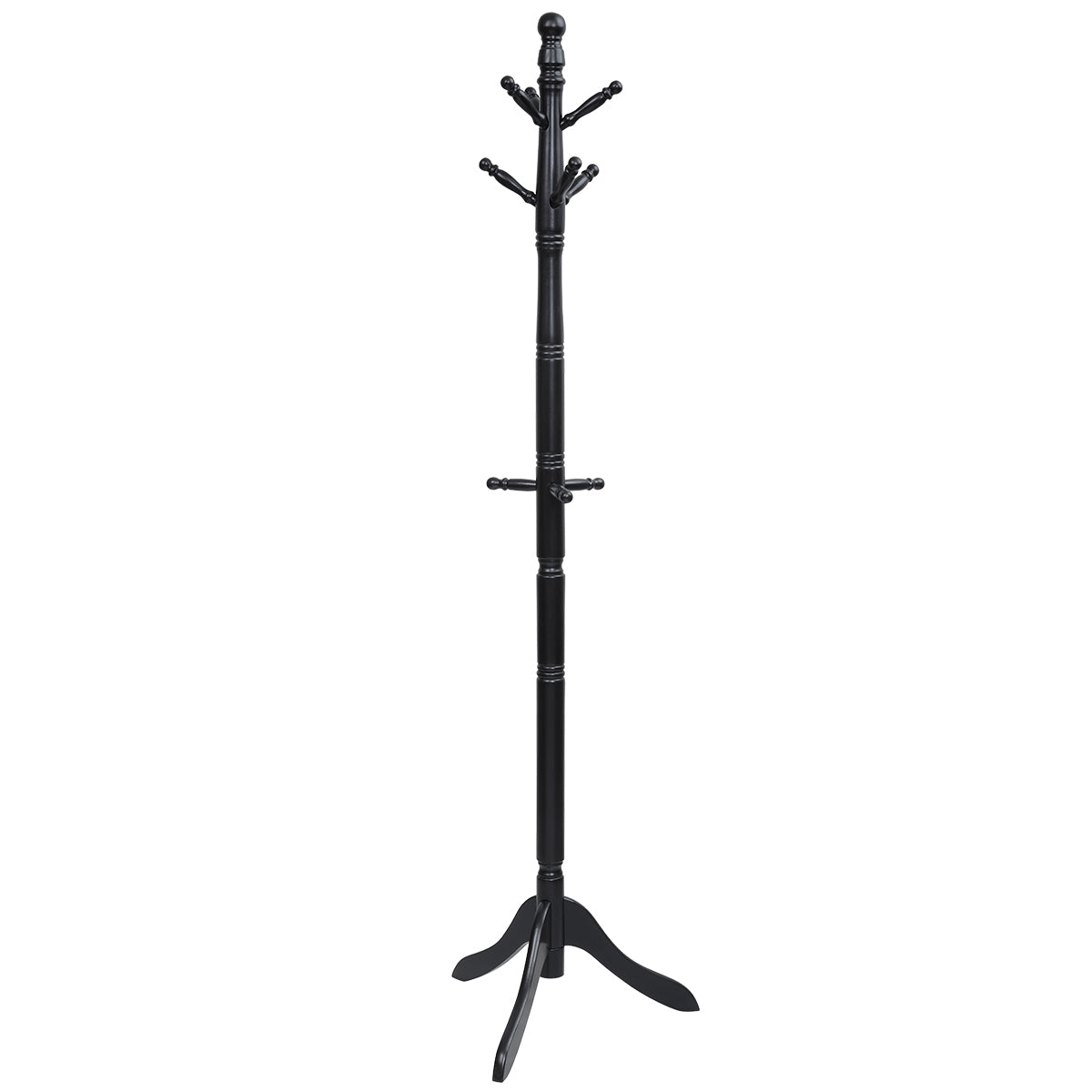 Perchero con 9 Ganchos Soporte para Abrigos con Base de Tres Patas y Altura Ajustable Hasta 175cm-Negro