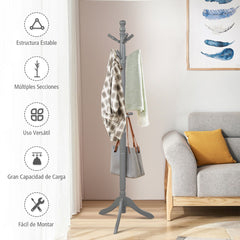 Perchero con 9 Ganchos Soporte para Abrigos con Base de Tres Patas y Altura Ajustable Hasta 175cm-Gris