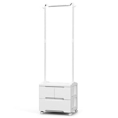 Mueble con Perchero y Cajones Rodante Interior con Ganchos Laterales y Barra de Colgar Armario Independiente para Dormitorio Entrada Blanco