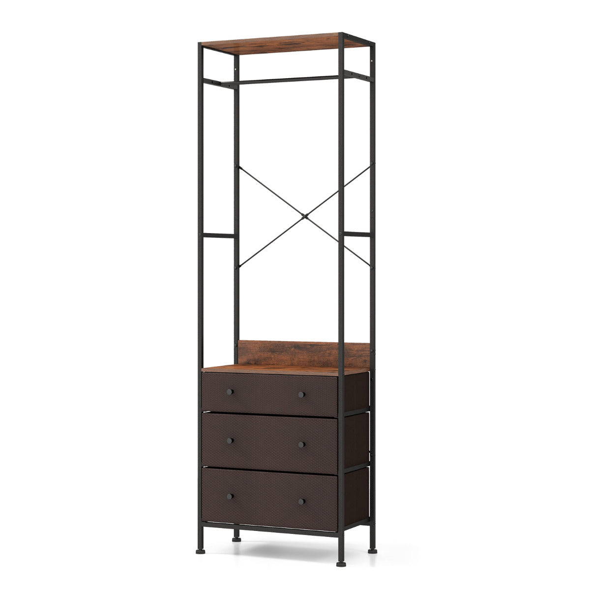 Perchero con Cajones Organizador de Armario Independiente con Barra para Colgar y Estantes para Entrada Dormitorio 55 x 28 x 176 cm Marrón