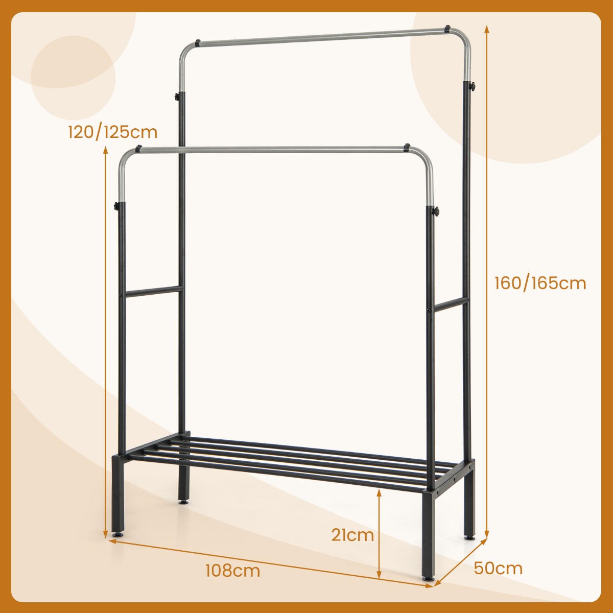 Perchero de Doble Varilla con Alturas Ajustables Perchero de Metal Resistente para Colgar Ropa Dormitorio Organizador de Ropa Plata