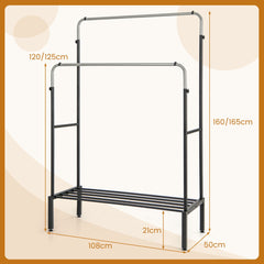 Perchero de Doble Varilla con Alturas Ajustables Perchero de Metal Resistente para Colgar Ropa Dormitorio Organizador de Ropa Plata