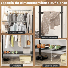 Perchero de Doble Varilla con Alturas Ajustables Perchero de Metal Resistente para Colgar Ropa Dormitorio Organizador de Ropa Plata