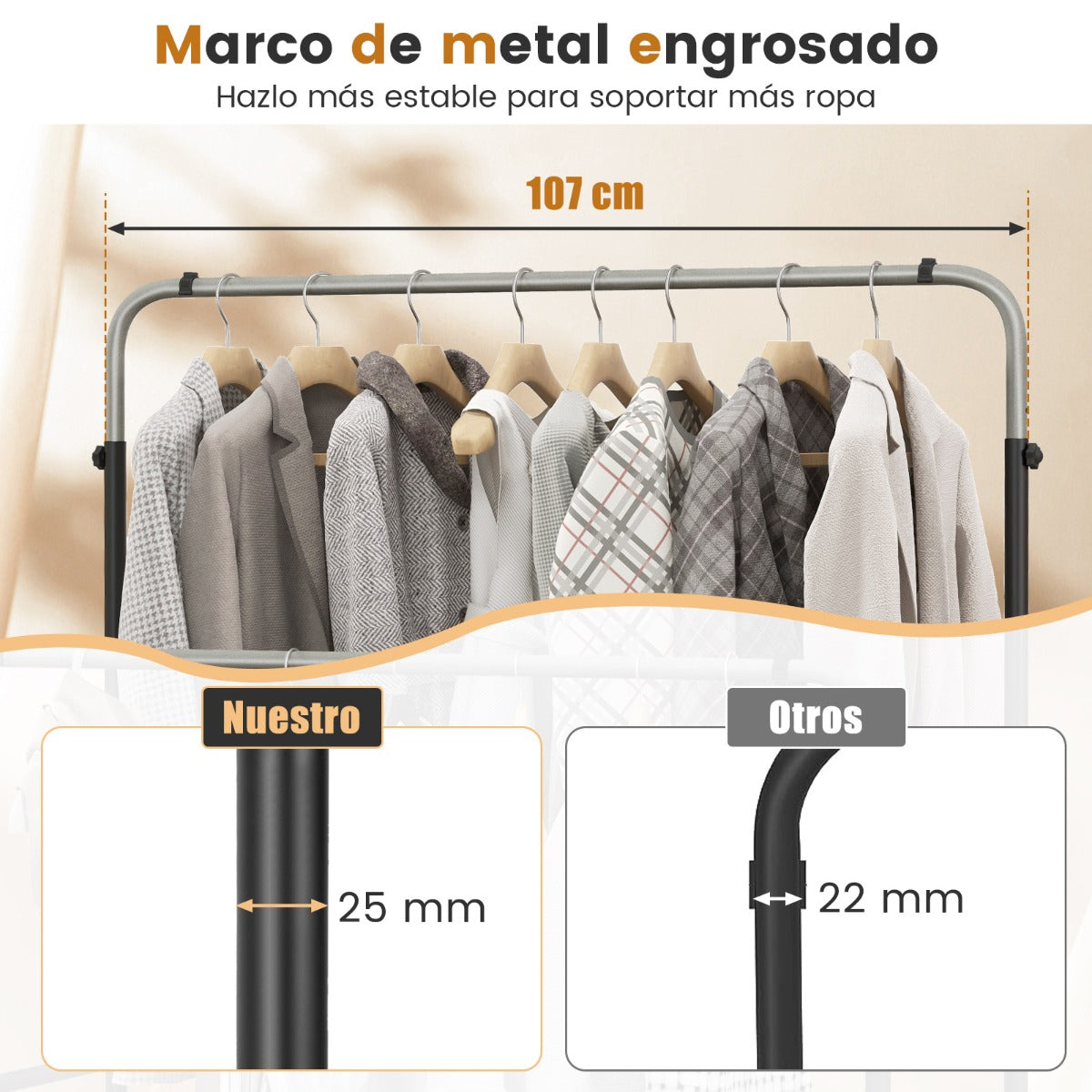 Perchero de Doble Varilla con Alturas Ajustables Perchero de Metal Resistente para Colgar Ropa Dormitorio Organizador de Ropa Plata