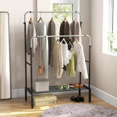 Perchero de Doble Varilla con Alturas Ajustables Perchero de Metal Resistente para Colgar Ropa Dormitorio Organizador de Ropa Plata