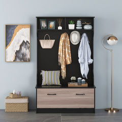 Perchero de Entrada con Zapatero Banco de Almacenamiento 1 Solapa 5 Ganchos Dobles Organizador para Dormitorio 100 x 40 x 160 cm Negro