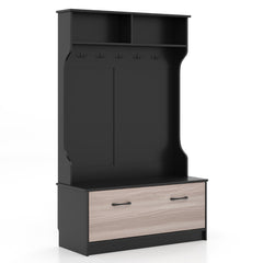 Perchero de Entrada con Zapatero Banco de Almacenamiento 1 Solapa 5 Ganchos Dobles Organizador para Dormitorio 100 x 40 x 160 cm Negro
