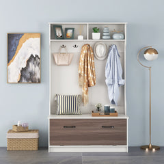 Perchero de Entrada con Zapatero Banco de Almacenamiento 1 Solapa 5 Ganchos Dobles Organizador para Dormitorio 100 x 40 x 160 cm Blanco