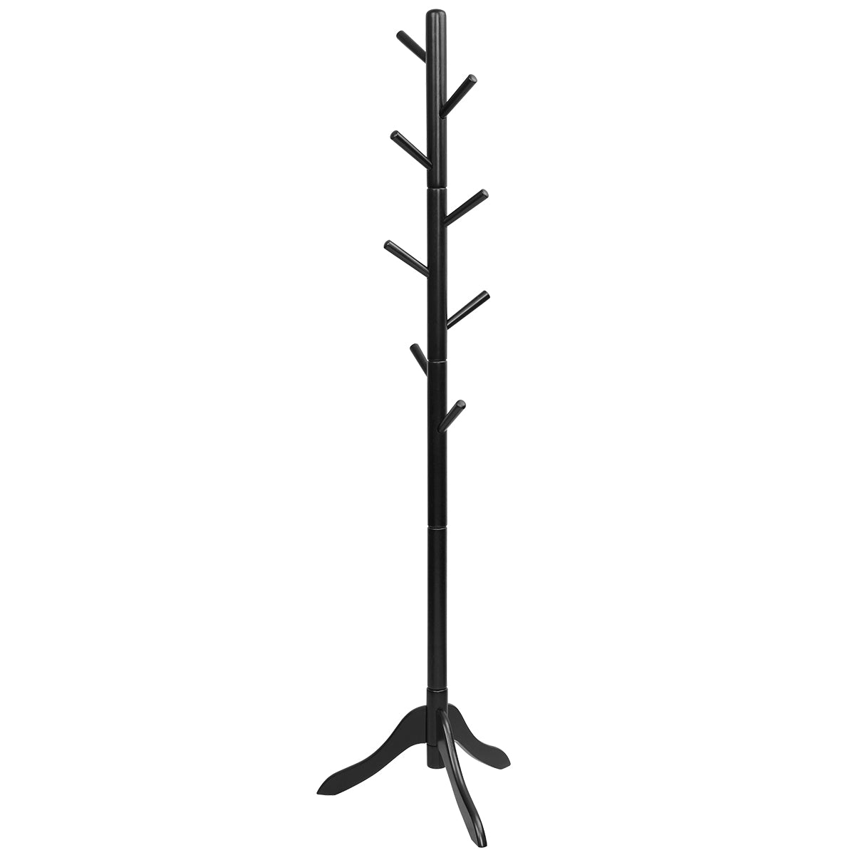Perchero de Madera con 8 Ganchos Ajustables Árbol para Abrigos Montaje Sencillo Hasta 175cm-Negro