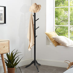 Perchero de Madera con 8 Ganchos Ajustables Árbol para Abrigos Montaje Sencillo Hasta 175cm-Negro