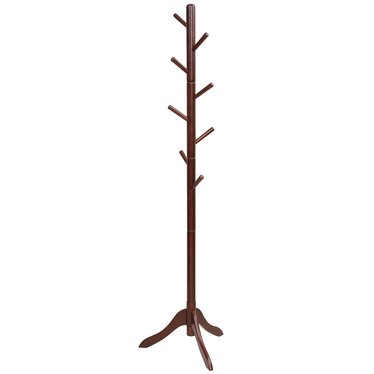 Perchero de Madera con 8 Ganchos Ajustables Árbol para Abrigos Montaje Sencillo Hasta 175cm-Marrón