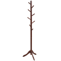 Perchero de Madera con 8 Ganchos Ajustables Árbol para Abrigos Montaje Sencillo Hasta 175cm-Marrón