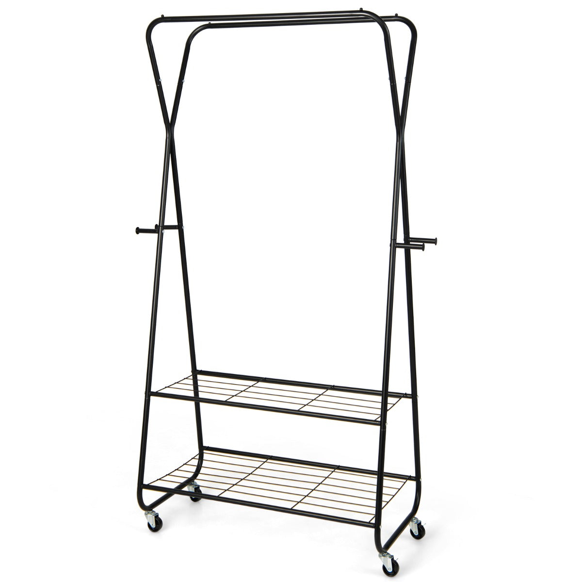 Perchero de Metal con Ruedas Doble Barra de Colgar Estantes Ganchos Organizador de Ropa Multifuncional 86 x 45 x 170 cm Negro